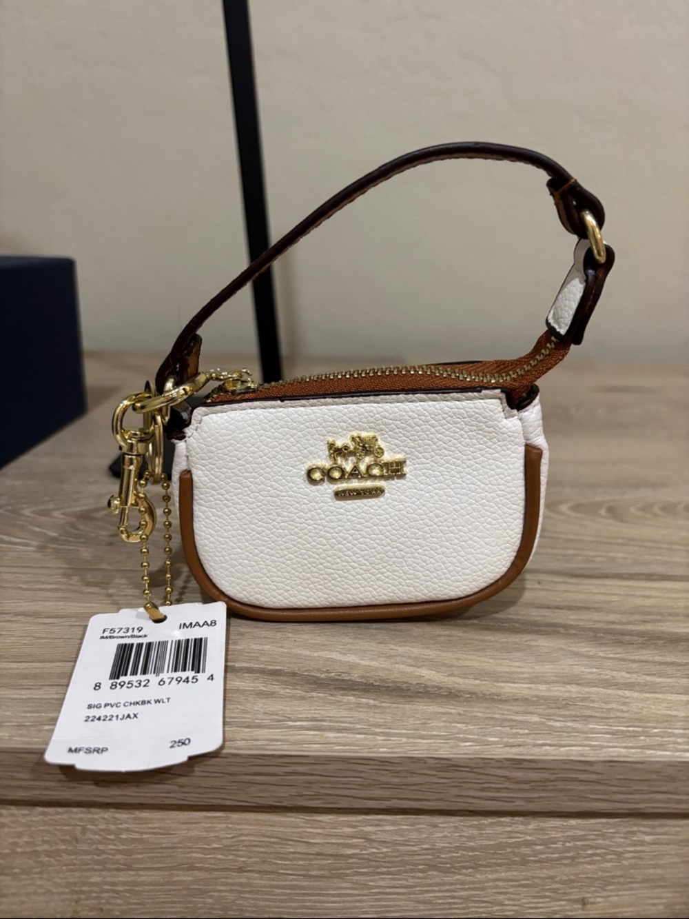 Coach White & Brown Mini Wristlet Nolita Coin Pouch